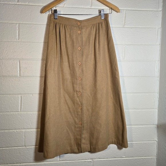 Vintage Dresses & Skirts - Vtg Wool Blend Button Front Midi Skirt Union‎ Tag USA 6 Capsule Staple Classic
